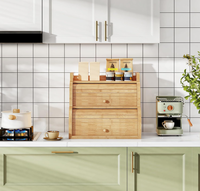 Boîte à pain en bambou pour comptoir de cuisine, boîte à pain à 2 niveaux avec couvercle roulant, boîte de rangement alimentaire, armoire de rangement en bambou avec poignées