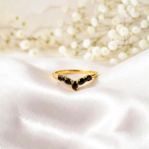 Natural <b>Black</b> Obsidian Promise <b>Ring</b> Delicate Oval Gemstone <b>Ring</b> for Women in 18K Gold Filled or Sterling Silver Handmade - Product Image 1