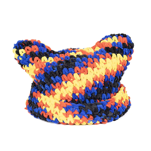 Madeshine <span class=keywords><strong>Funky</strong></span> Boho Mùa Đông Ấm Beanie Hat Nhiều Màu Cầu Vồng Sọc Crochet Mèo Tai Thời Trang Đường Phố Với 3D Thêu - Product Image 4