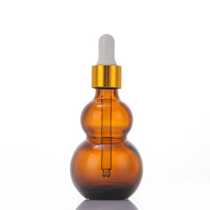 Fabrik preis Probe Kostenlos 10ml 20ml 30ml Doppel kürbis form Bernstein ätherisches Öl Glas Tropf flasche mit Gold Blumen korb kappe - Product Image 5