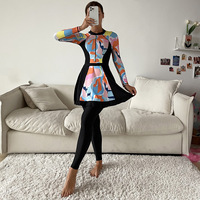 S-XL livraison directe haut une pièce impression graphique 3 pièces ensembles couverture complète à manches longues Burkini maillot de bain musulman femmes
