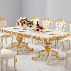 European French Style Carved Solid Wood <b>Dining</b> <b>Table</b> Set Antique Design <b>White</b> Gold Finish 8 Seater <b>Dining</b> <b>Dining</b> Room Furniture - Product Image 5