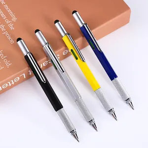 Nouveau design outil créatif stylo en métal 6 en 1 stylo à bille multifonction stylet tournevis règle niveau à bulle