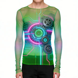 T-shirt à manches longues en maille pour homme avec impression graphique personnalisée - Product Image 1