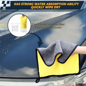 Chiffon de nettoyage en microfibre en gros, serviette de séchage pour voiture en polaire corail, absorbante, double face, épaissie avec logo personnalisé - Product Image 4