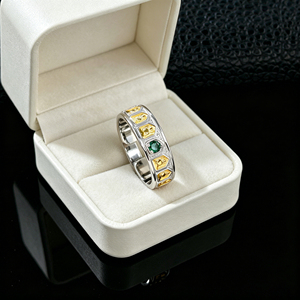 Two-tone S925 <b>Silver</b> Lab Emerald Open <b>Ring</b> for Men Daily Business Wear V - Product Image 5
