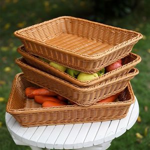 Panier à fruits imitation rotin, panier de rangement pour collations en plastique tissé à la main pour supermarché, panier à fruits et légumes, panier à pain - Product Image 1