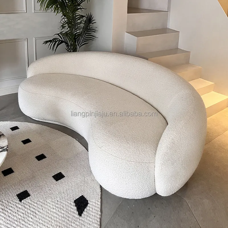 Sofá curvado blanco de diseño innovador, sofá de tela de lana de cordero de lujo, tamaño personalizable, funda de sofá para sala de estar