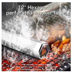 مسدس مولد دخان بارد مع صندوق غبار اللحم من الفولاذ المقاوم للصدأ للشواء سمك السلمون المستدير لحم الخنزير المقدد أنبوب مدخن معدني - Product Image 5