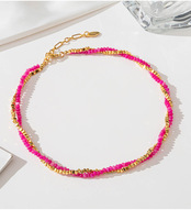 Mode 18k plaqué or quartz rose pierre naturelle clavicule chaîne multi double couche collier pour jeunes filles
