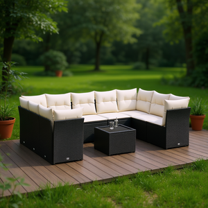 Ensemble de salon de jardin en rotin blanc crème et noir, 6 places, mobilier d'extérieur, design contemporain - Product Image 2