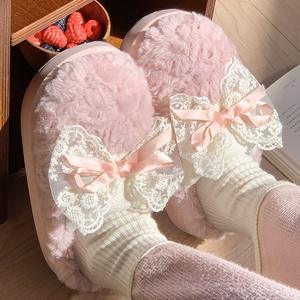 Women's Sweet Bow Indoor Home for Slippers Manufacturers' Warm Closed-Toe Soft Plush Anti-Slip Winter for Slippers for Summer - Product Image 2