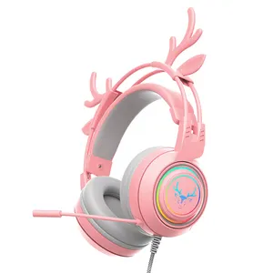 SY-G25 Hirsch RGB Hellrosa Spiel Kopfhörer Abnehmbare Katze Ohren Mikrofon USB Wired Cat Ears Headset