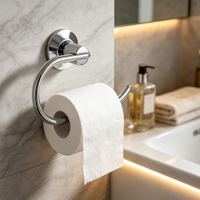 Support mural incurvé pour papier toilette, finition chrome poli, idéal pour les gîtes et appartements (vente en gros)