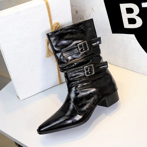 Botines Elegantes para Mujer, Botas de Tacón Cuadrado con Punta en Pico, Zapatos de Trabajo Diarios para Mujer, Botas <span class=keywords><strong>Chelsea</strong></span> con Hebilla de Cuero PU - Product Image 4