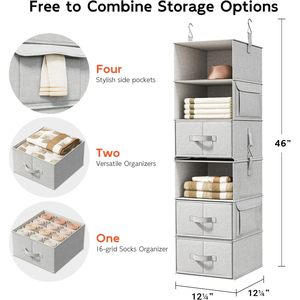 Organiseur de placard suspendu à 6 étagères avec 3 tiroirs amovibles pour armoire - Product Image 3