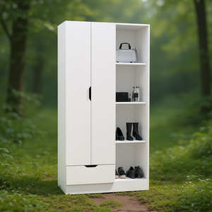 Armoire blanche Memphis, 5 étagères, 1 tiroir, meuble de rangement moderne pour chambre à coucher, design autoportant - Product Image 2