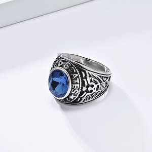 Anello da Uomo Retrò Personalizzato in <span class=keywords><strong>Acciaio</strong></span> Inossidabile con <span class=keywords><strong>Aquila</strong></span> Calva e Diamanti Imitazione, Gioielli Militari Marini - Product Image 5
