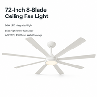 Ventilateur de plafond électrique puissant et confortable avec lumière, 72 pouces, 8 pales, 96W, pour usage domestique et extérieur
