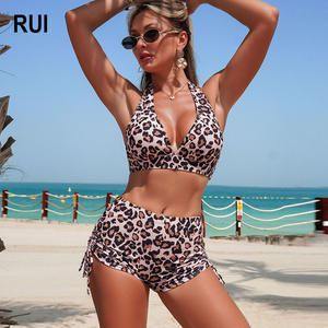 RUIQUWIN OEM ODM Maillot de bain 3 pièces sexy pour femme, imprimé floral léopard, en maille respirante, manches longues, séchage rapide, pour les vacances - Product Image 1
