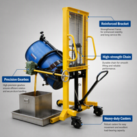 Lève-fût industriel robuste pour entrepôt, capacité 200 L (55 gallons), en acier inoxydable et plastique HDPE, hauteur de levage 2000 mm, personnalisable