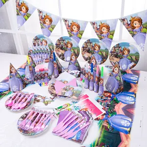 90pcs prodotti ecologici 2023 regalo di compleanno per bambini piatto usa e getta tovagliolo decorazioni per feste forniture con Cartoon Sofia Design