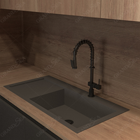 Ensemble d'armoires de cuisine en laque noire mate cuisine complète de qualité supérieure à fermeture en douceur avec îlot design moderne robinet en bois à panneau