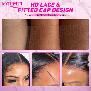 วิกผมลูกไม้ HD แบบไม่ต้องใช้กาว 13x4 ผมตรงแบบตัดตรง ผมอินเดียแท้แบบดิบ  แบบดับเบิ้ลดรอน ผมบริสุทธิ์ สีดำ  ลูกไม้โปร่งใสสำหรับผู้หญิง - Product Image 3