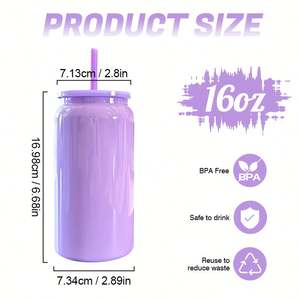Tasse à sublimation en acier inoxydable brillant SS304 de 16 oz, gobelet isotherme à double paroi avec couvercle et paille en plastique coloré - Product Image 3