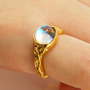 خواتم ذهبية 18 قيراط من الفولاذ المقاوم للصدأ مفتوحة قابلة للتعديل من حجر الراين الاصطناعي حجر القمر خواتم إصبع قابلة للتعديل من الزركون للنساء - Product Image 2