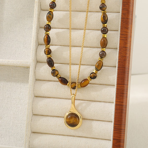 Collane Artigianali in <span class=keywords><strong>Ambra</strong></span> <span class=keywords><strong>Naturale</strong></span> con Perline, Placcate in Oro Vero, Impermeabili e Inossidabili, alla Moda - Product Image 2