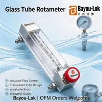 Stainless Steel Glass Tube Rotameter, 5-50ml/min Adjustable Oxygen Gas Flow Meter with Needle Valve Fitting