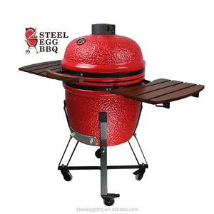 KAMADO 레드 컬러 무연 세라믹 Kamado 21 인치 숯 외부 그릴 고품질 대형 KAMADO 조