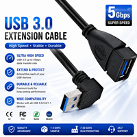 Cable de Extensión USB3.0 LUNG KAY, Sincronización de Datos a 5Gbps, Cable de Ángulo Recto de 90 Grados Macho a Hembra para Cámara Industrial