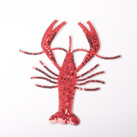 Patch thermocollant personnalisé en PVC écologique, brodé motif homard et fleurs à sequins, pour casquettes, vêtements et casquettes de camionneur, vente en gros