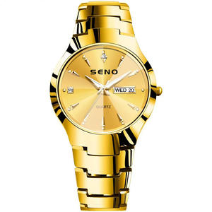 Montre à quartz, montre à quartz pour couple, plaquée or avec diamants, bracelet en acier inoxydable étanche - Product Image 6