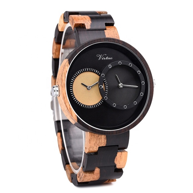 Online Store Top Seller Custom Brand Luxury Dual Display Japan Movt Quartz Antique Handmade Colorful Wooden Watch Reloj Hombre