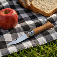 Couteau de poche pliant traditionnel à ouverture manuelle, manche en bois de hêtre, lame finition miroir, couteau utilitaire pour le camping et les fruits