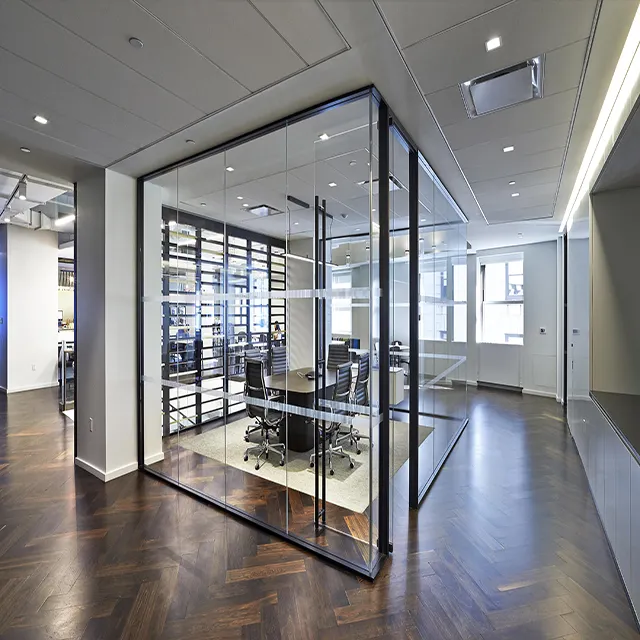 Moderno marco de aluminio Delgado Oficina interior de vidrio Pilar pared de partición