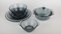 Verrerie transparente forme ronde en verre trempé dîner ensemble d'assiettes de service ustensiles de cuisine utilisés quotidiennement ensemble de marmites et de bols à soupe