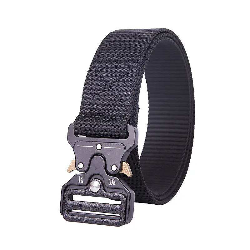 Ceinture en tissu nylon pour hommes, ventilateurs réglables, ceinture tactique d'extérieur, boucle en alliage métallique de combat, chasse, randonnée, ceinture de sport