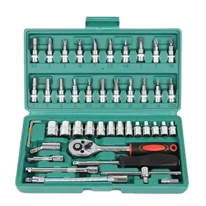 <span class=keywords><strong>Kit</strong></span> d'outils de réparation automobile 46 pièces : Clé dynamométrique à cliquet, Clé à molette, Tournevis, Jeu de douilles, Outils combinés pour réparation de vélos et automobiles - Product Image 1