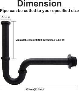 Kit di Scarico per <span class=keywords><strong>Lavandino</strong></span> <span class=keywords><strong>con</strong></span> <span class=keywords><strong>Sifone</strong></span> <span class=keywords><strong>a</strong></span> P da 1-1/4\", Altezza Regolabile, Moderno e Durevole in Acciaio Inox <span class=keywords><strong>con</strong></span> Finitura Opaca - Product Image 2