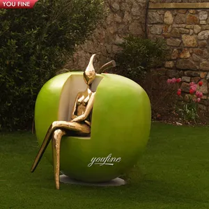 Outdoor Garden Decoration Metal Sculpture Abstract Stainless Steel Apple And Woman Statue