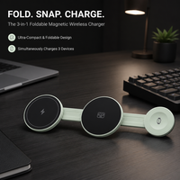 Station de charge rapide sans fil 3-en-1 15W PD, design magnétique pliable, rotation à 360° pour smartphones, montres connectées, écouteurs USB-C