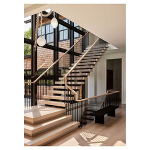 Escalera Recta Hecha a Medida con Peldaños <span class=keywords><strong>de</strong></span> <span class=keywords><strong>Madera</strong></span> Dura Seleccionada <span class=keywords><strong>y</strong></span> Barandillas <span class=keywords><strong>de</strong></span> Metal Forjado para Diseños <span class=keywords><strong>Interiores</strong></span> Únicos - Product Image 6