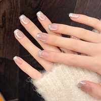 Design # 3159 Faux ongles extra courts forme cercueil, style français, pour automne et hiver, effet pailleté œil de chat, à presser, faits main, 10 pièces
