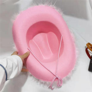 Cappello da Cowboy in piuma rosa argento con corona in tessuto Non tessuto stile decorazione <span class=keywords><strong>Sexy</strong></span> occidentale per festa - Product Image 3