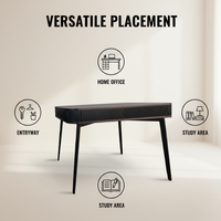 Table d'ordinateur modulaire moderne en bois noir avec tiroir et espace pour imprimante