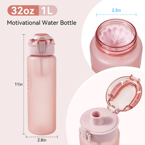 Bouteille d'eau de sport de 1L avec filtre infuseur de fruits, couvercle à paille rabattable anti-fuite, sans BPA, en plastique dépoli dégradé, pour la salle de sport - Product Image 6